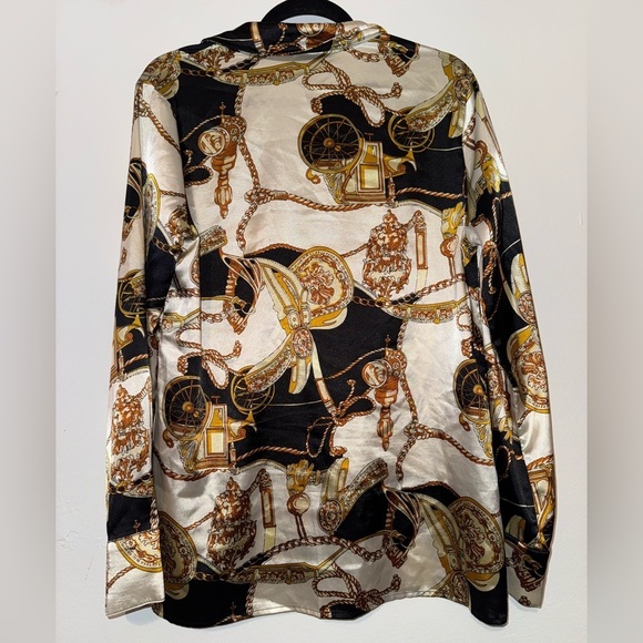 🎉PrettyLittleThing Women Black and Gold Rope Button Down Satin Shirt Size 8 - Picture 3 of 3